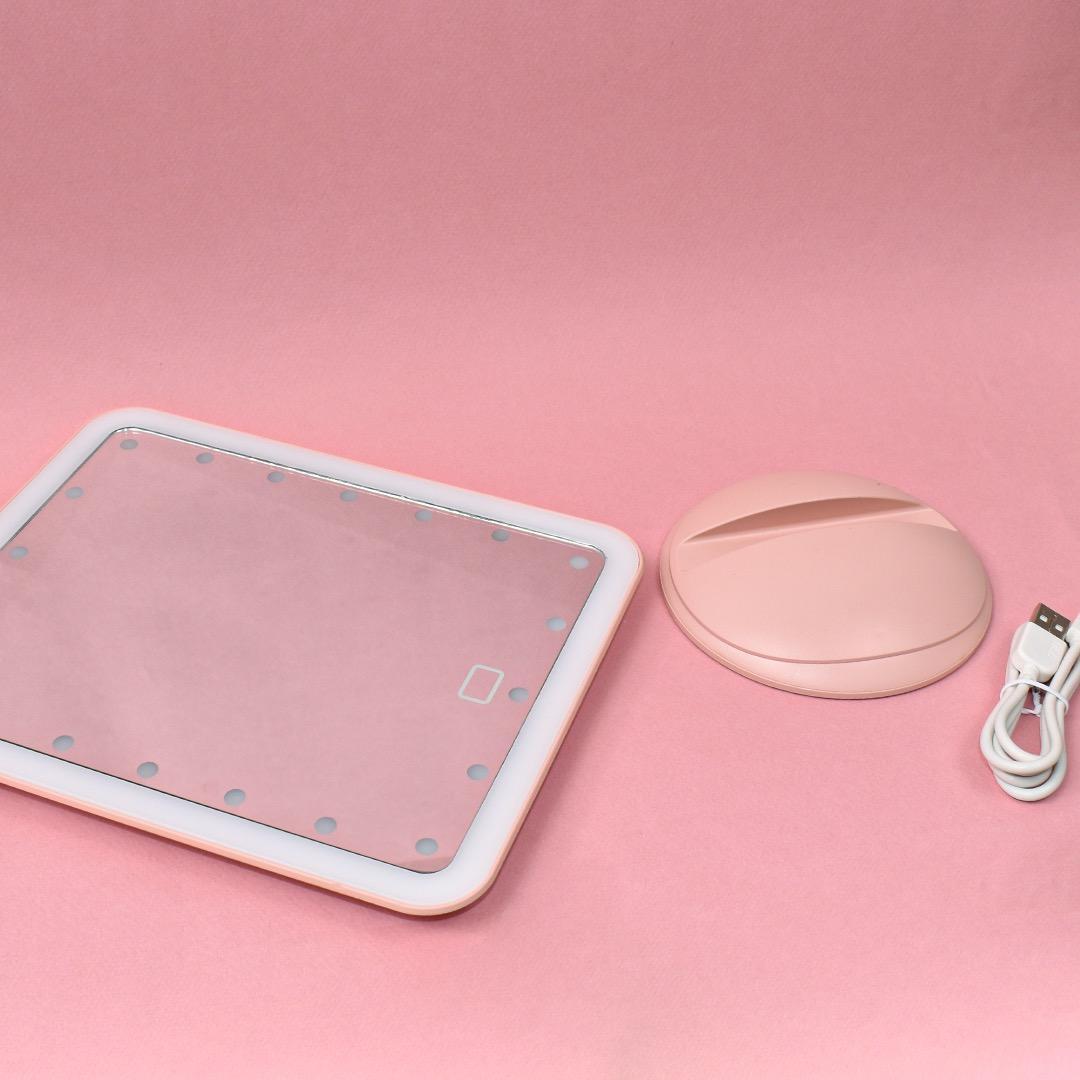 Espejo Led Restangular Con Soporte Rosa Lula